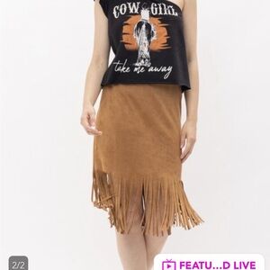 VOCAL Fringed Tan Skirt NWT S